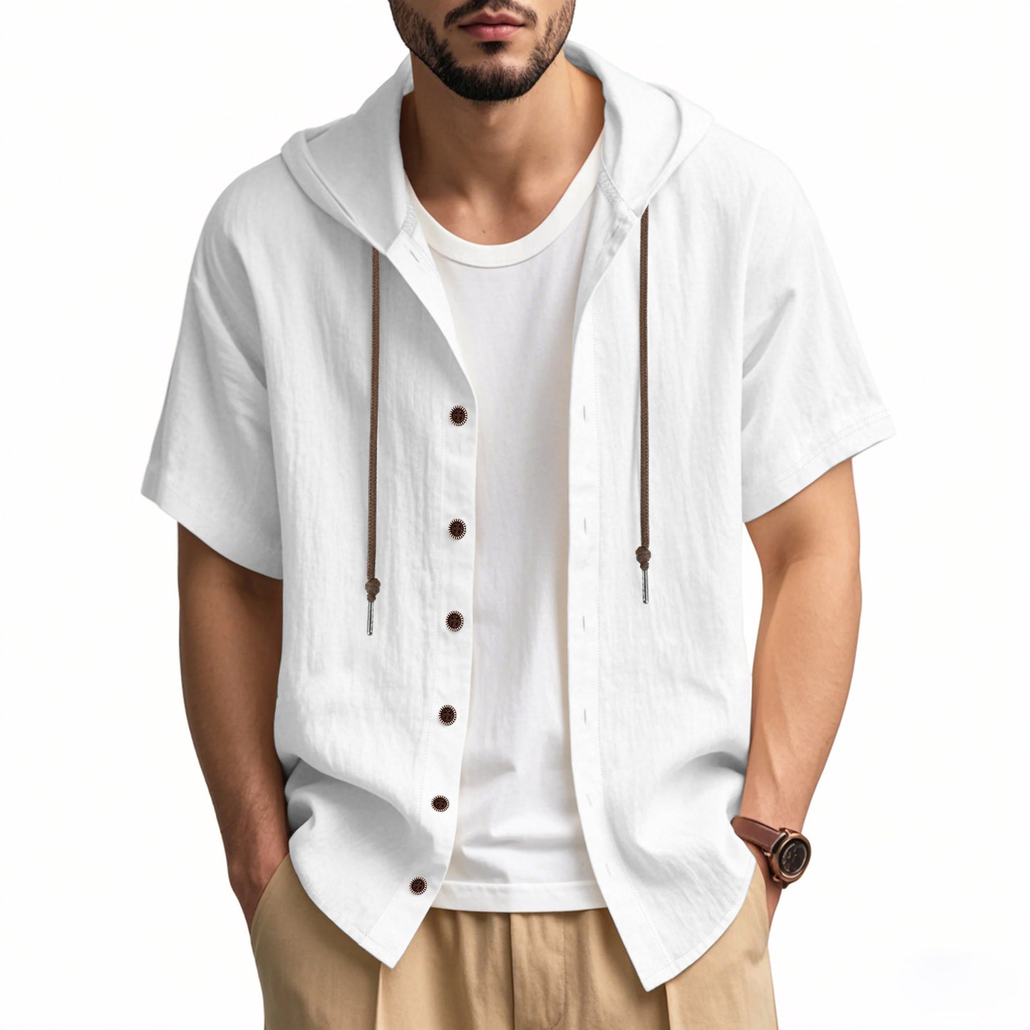 Loose Hooded Short-sleeved Shirt For Men