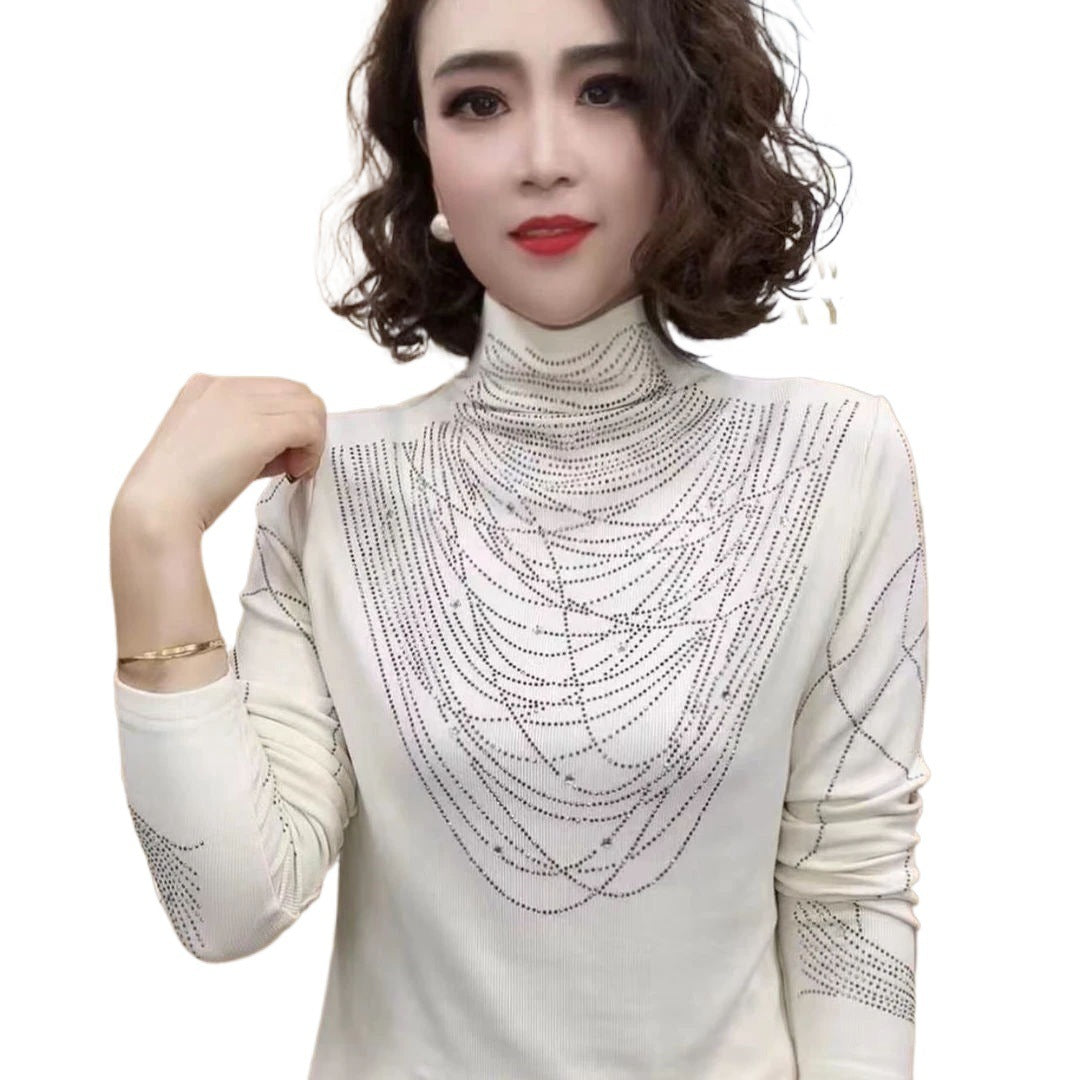 New Age-reducing Rhinestone Western Style All-matching Fashion Long Sleeve Women's Top