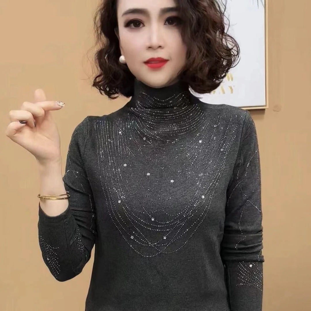 New Age-reducing Rhinestone Western Style All-matching Fashion Long Sleeve Women's Top