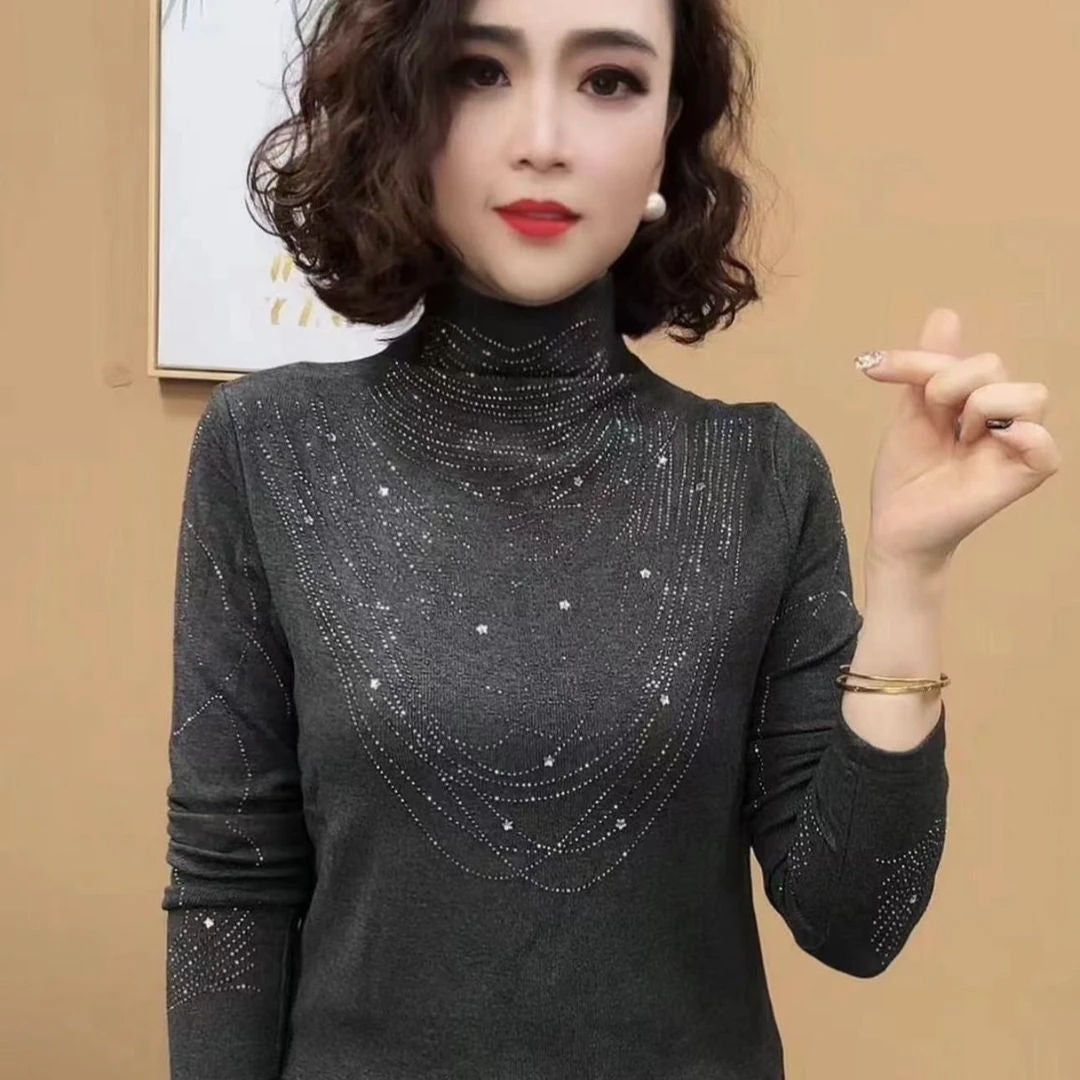 New Age-reducing Rhinestone Western Style All-matching Fashion Long Sleeve Women's Top