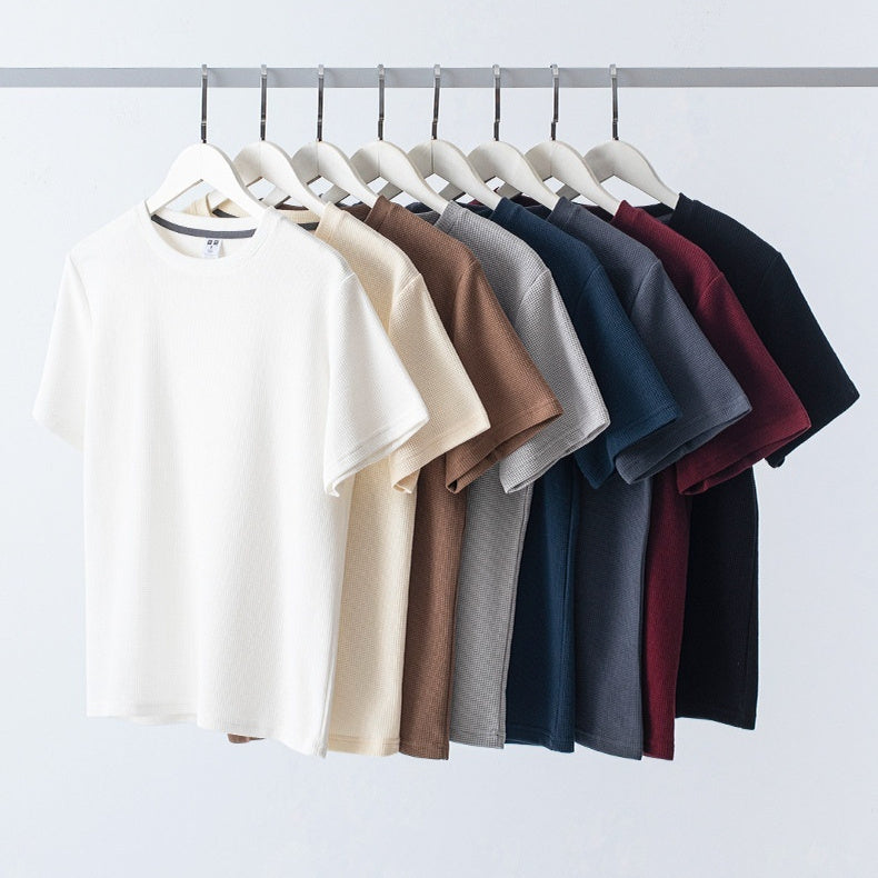 Knitted Short-sleeved T-shirt Men's All-match Loose Solid Color