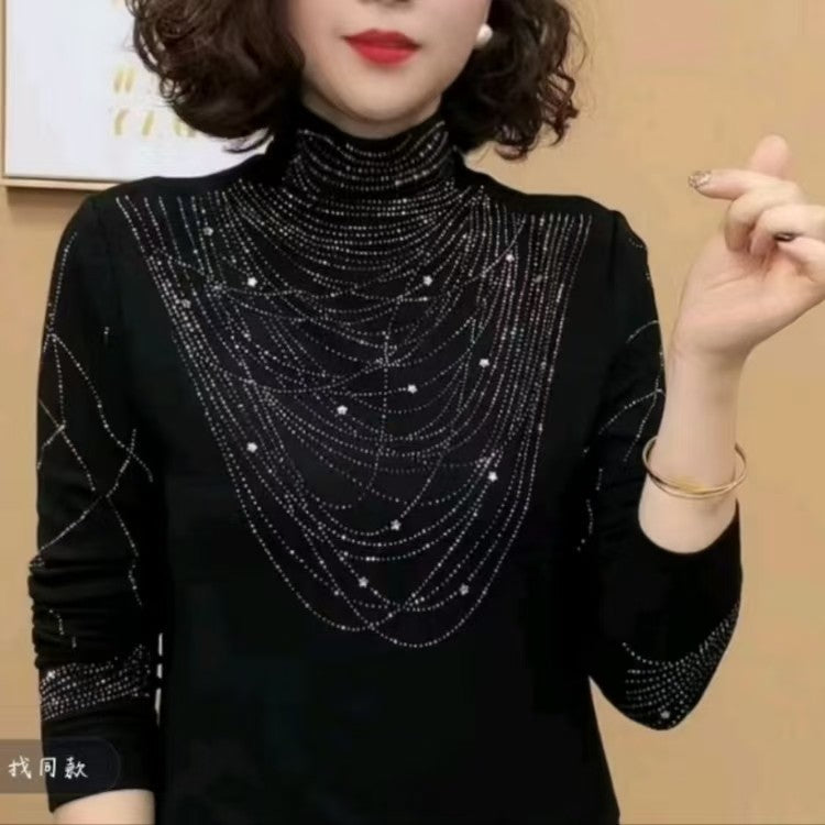 New Age-reducing Rhinestone Western Style All-matching Fashion Long Sleeve Women's Top