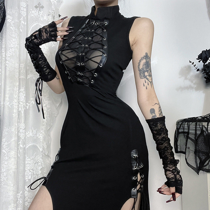 Heavy Metal Strap See-through Dress Women