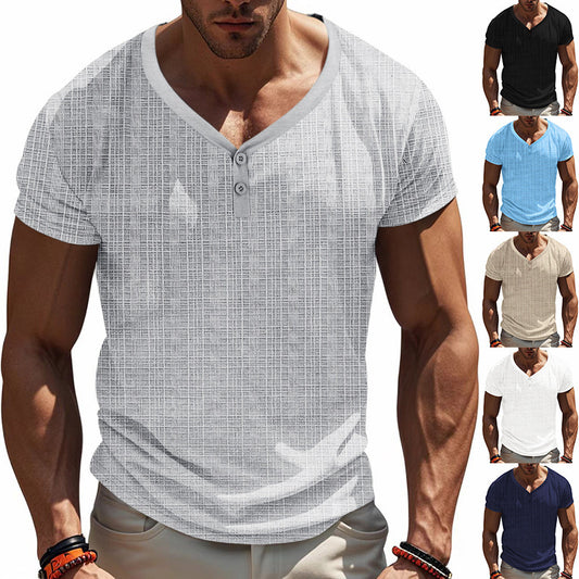 American Summer Men's V-neck Loose Breathable Short Sleeve