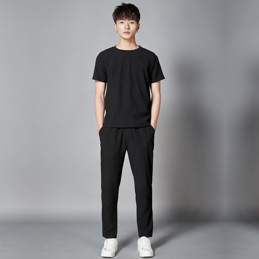 Spring And Summer New Men's Casual Suit Short-sleeved T-shirt Trousers Two-piece Solid Color Sports And Leisure Suit