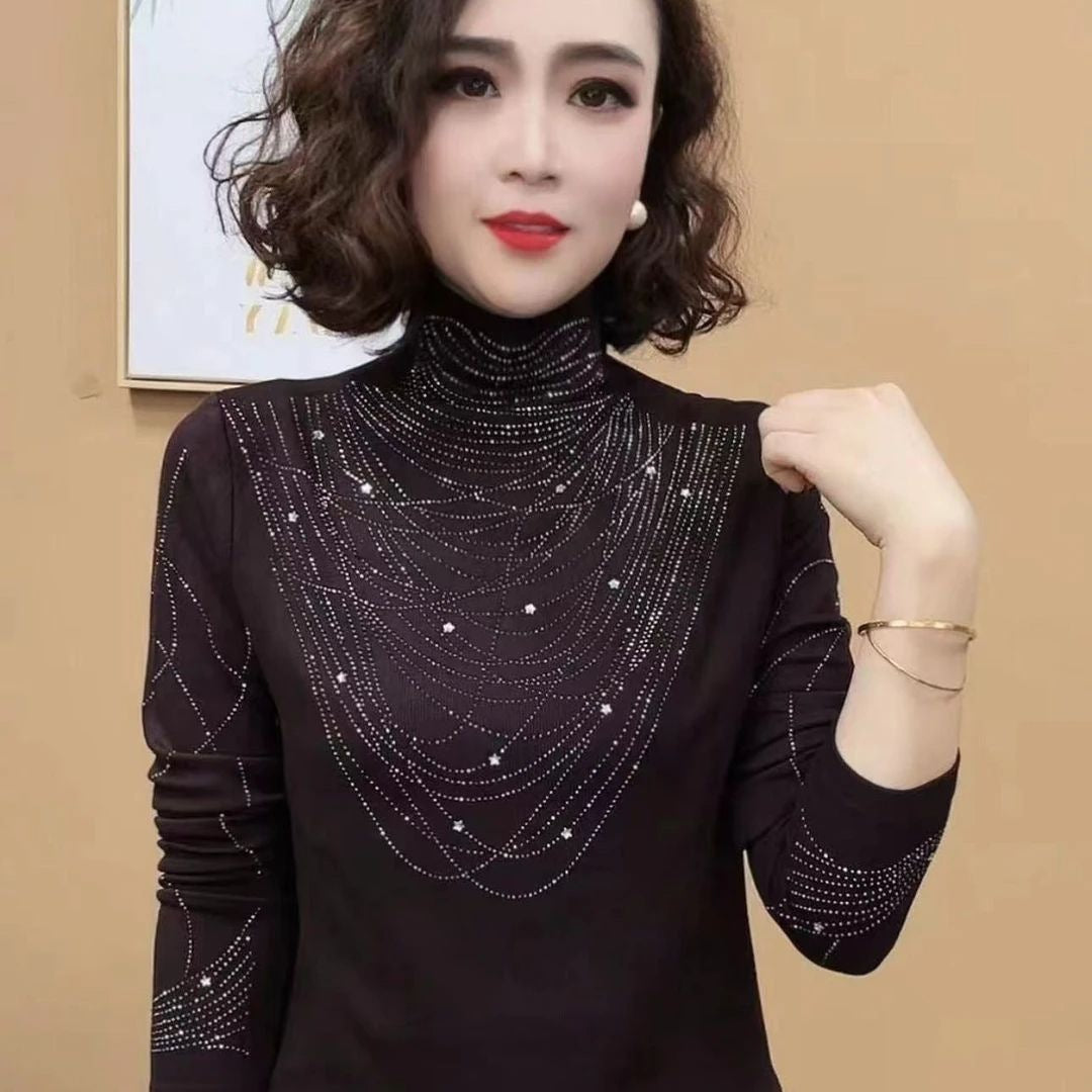 New Age-reducing Rhinestone Western Style All-matching Fashion Long Sleeve Women's Top