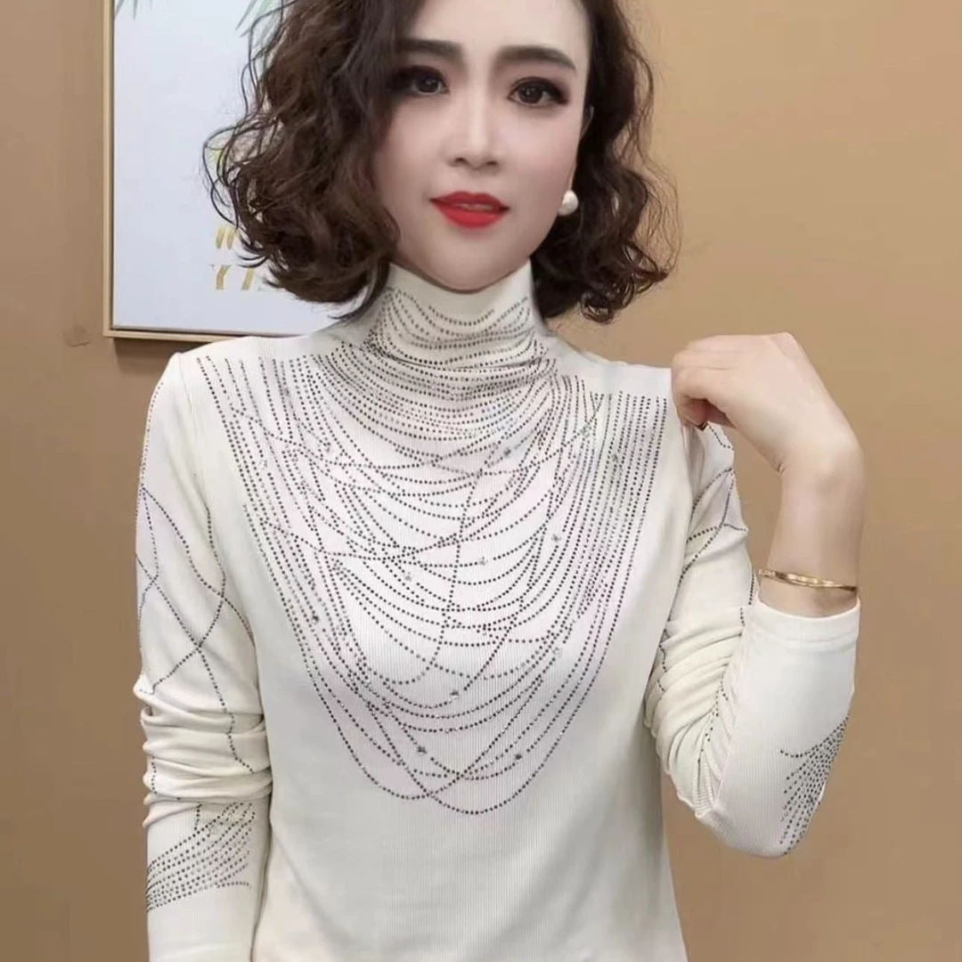 New Age-reducing Rhinestone Western Style All-matching Fashion Long Sleeve Women's Top