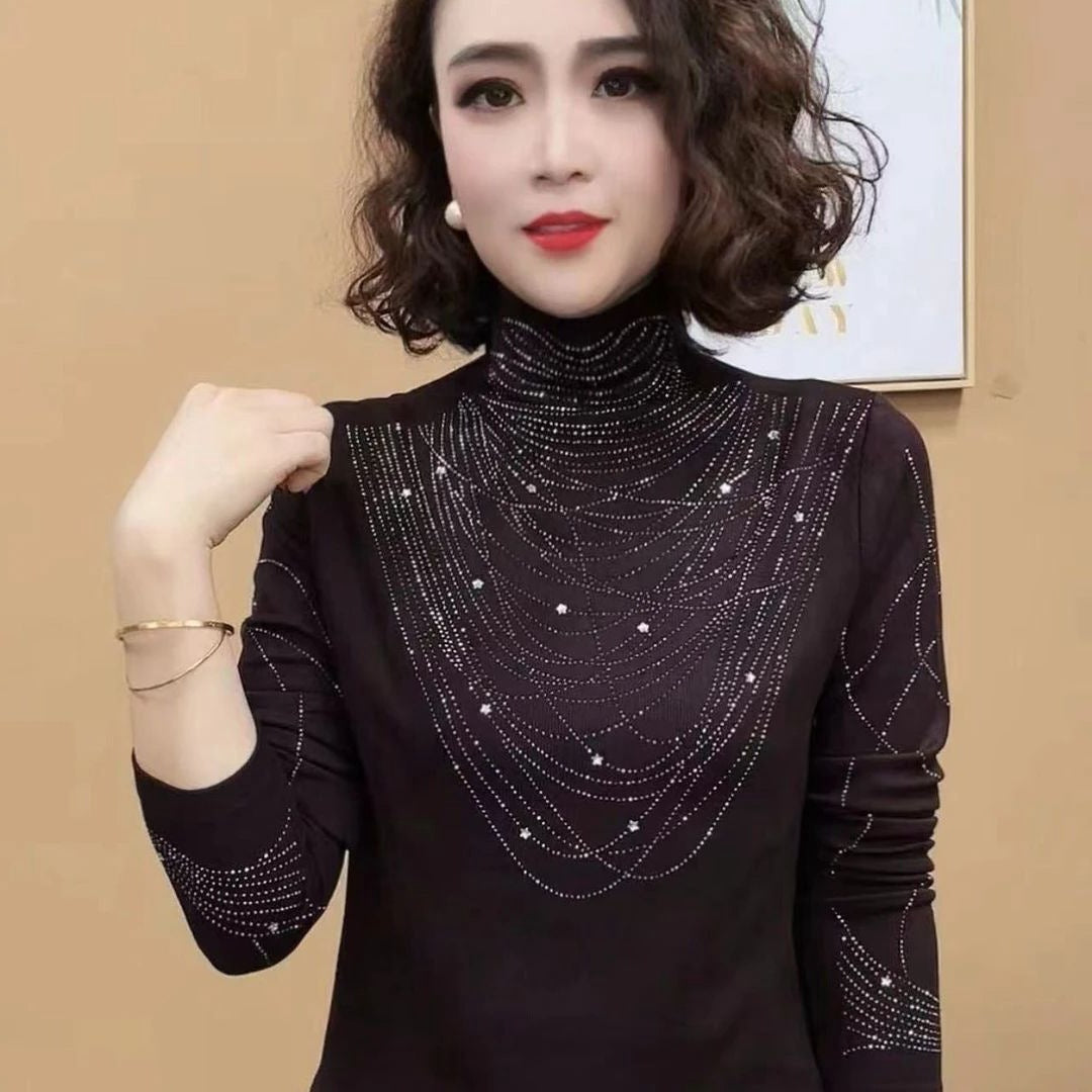 New Age-reducing Rhinestone Western Style All-matching Fashion Long Sleeve Women's Top