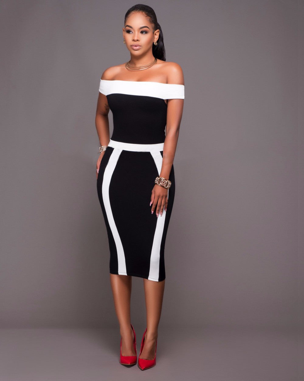 European Station Sexy Off-the-shoulder Slim-fit Sheath Dress