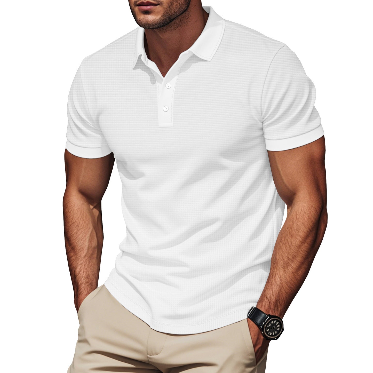 Lapel Color Matching Short Sleeve Plus Size Men