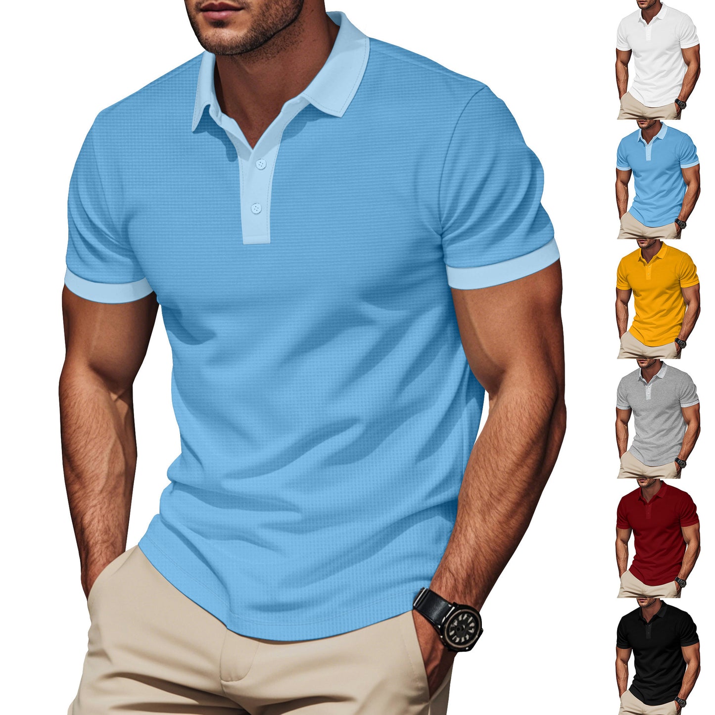 Lapel Color Matching Short Sleeve Plus Size Men