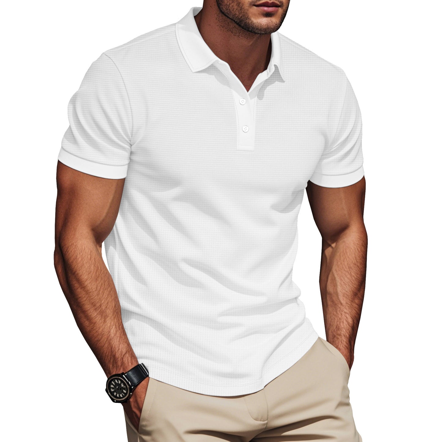 Lapel Color Matching Short Sleeve Plus Size Men