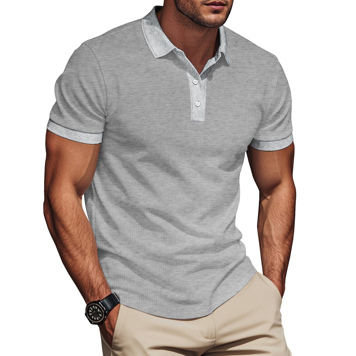 Lapel Color Matching Short Sleeve Plus Size Men