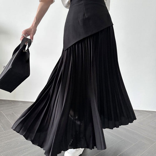 Pleated Contrast Color High Waist Women's All-match Dress