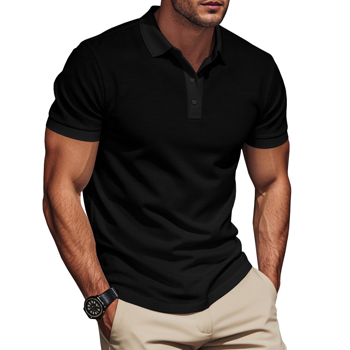 Lapel Color Matching Short Sleeve Plus Size Men