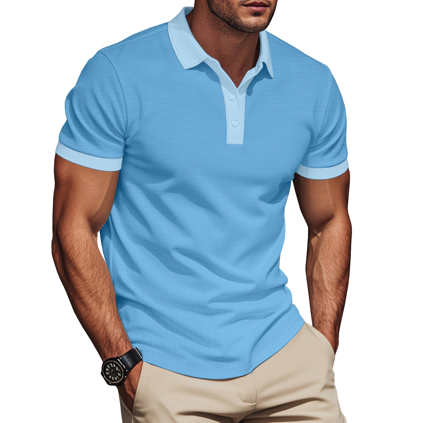 Lapel Color Matching Short Sleeve Plus Size Men