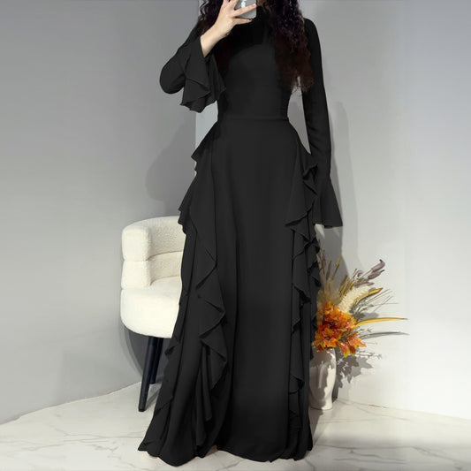 Elegant High Waist Design Bell Sleeve Dress