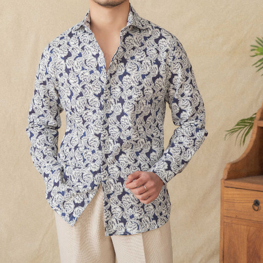 Men's Printed Long Sleeve Cardigan Shirt